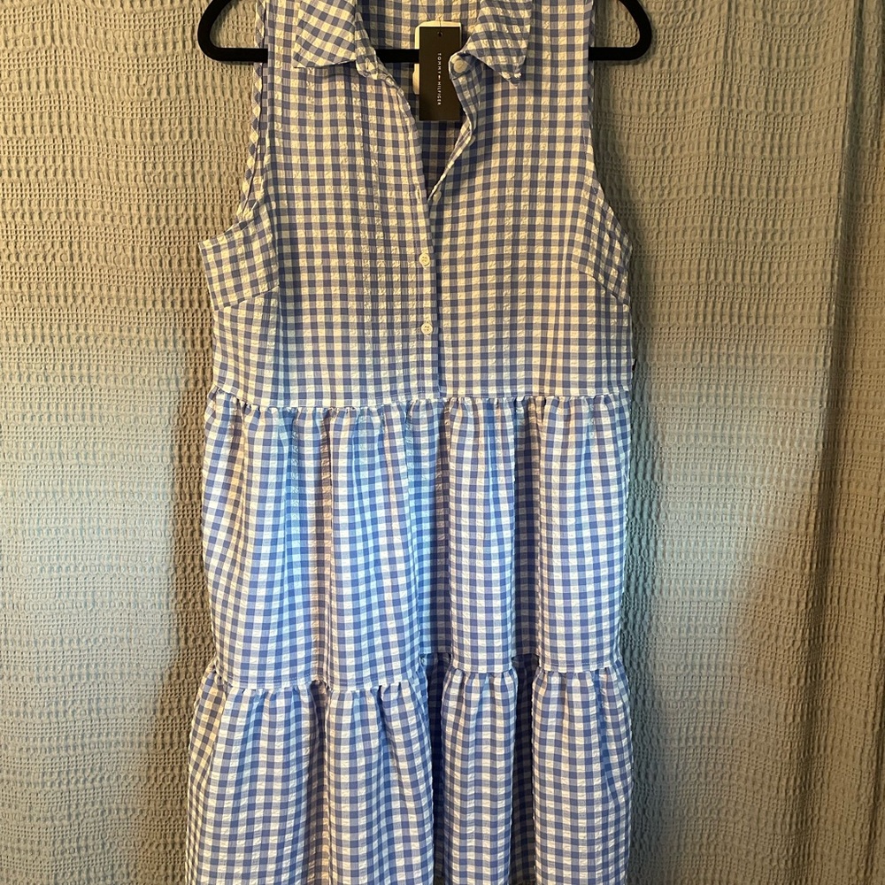 NWT Tommy Hilfiger Blue and White Checkered Shirt